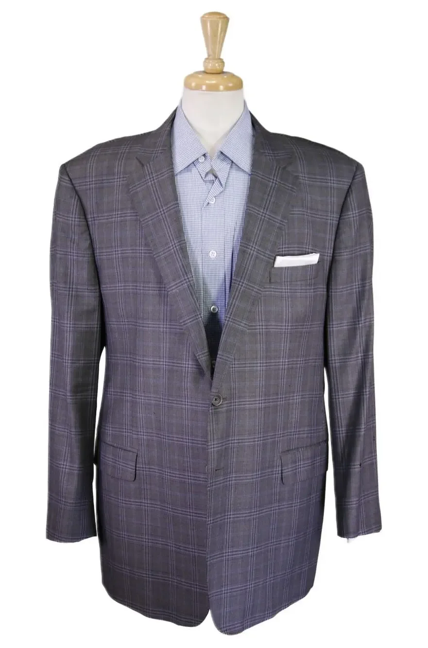 G. Manzoni Gray Blue Windowpane Super 130's Wool Sportcoat Blazer 46R